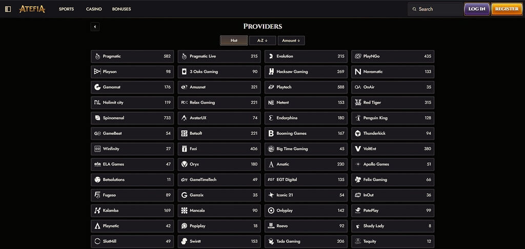 Atefia Casino Game Providers